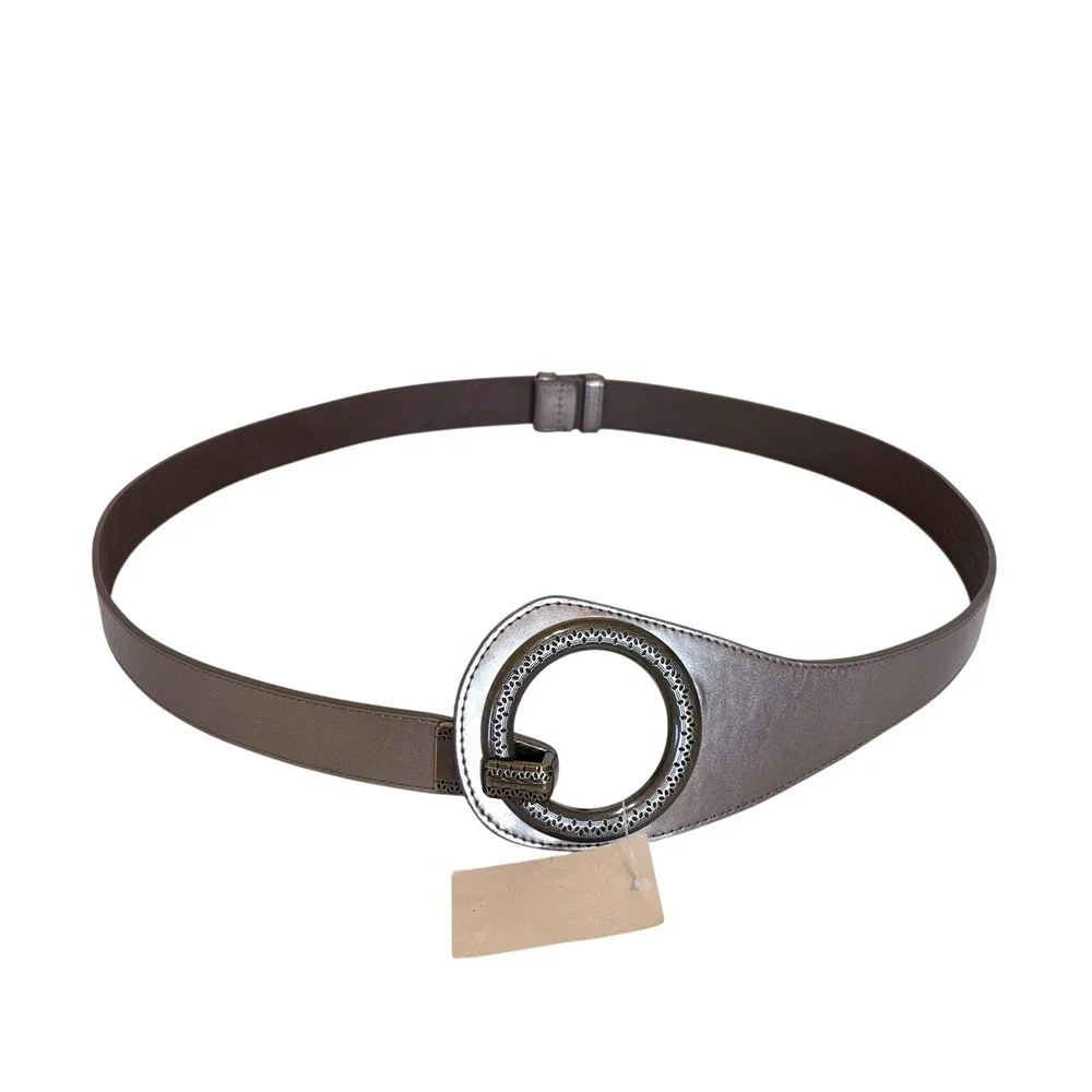 Coldwater Creek Womens Boho Circle Buckle Belt Size‎ 1X/2X Bronze Leather Boho